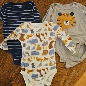 Nurture by Lamaze Animal and Stripe Bodysuit Set - Blue, Gray, Cream